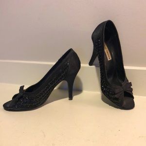 Steve Madden Black satin sequined peep toe 3.5 in heels